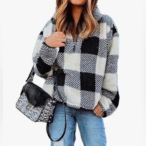 NWT-Style & Co Women’s Buffalo Print Fleece 1/4 Zip